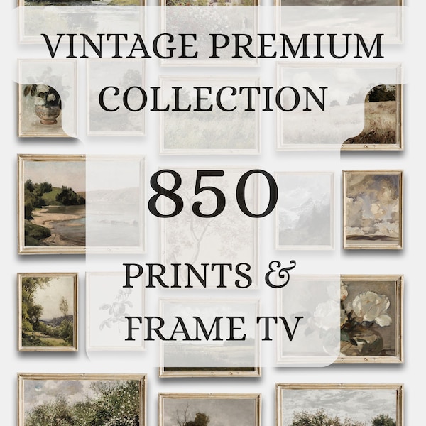 Vintage utskrivbar landskapsmålning, megapaket, antika bergsnaturtryck, väggkonst, set med 850 digitala nedladdningar