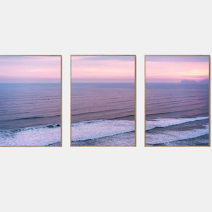 Pastel Ocean Print Set Of 3, Modern Coastal Printable, Tropical Ocean Poster, Summer California Beach, Blush Beach Set