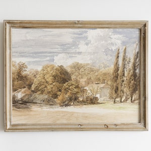 Antieke vintage herfstlandschapsschilderkunst, warme toon afdrukbaar, gedempte herfstprint kunst aan de muur, antiek herfstlandschap