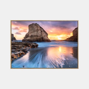 Impressão de oceano pastel, impressão costeira moderna, pôster de oceano tropical, praia de verão na Califórnia, conjunto de praia blush, arte de parede