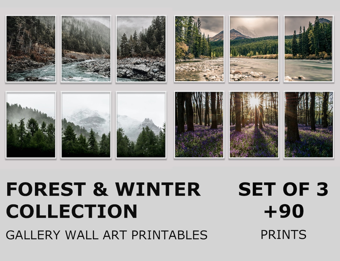 Set of 3 Mountain Prints, Forest Bundle 3 Piece X +90, Forest Wall Art ...