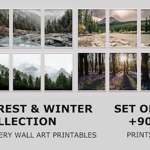 3er Set Bergdrucke, Wald Bundle 3 Stück x +90, Wald Wand Kunst große Drucke, Winter druckbare Wandkunst Natur
