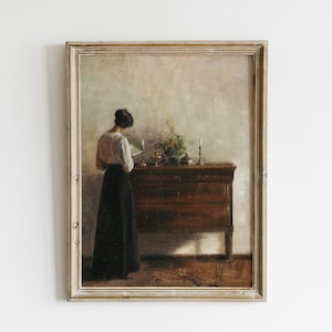Antique Painting Of A Woman Reading, Vintage European Portrait Painting, Antique Printable Wall Art Digital Download