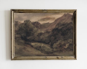 Moody Forest Landscape Painting, Dark Vintage Printable Wall Art, Antique Vintage Forest, Dark Academia Decor