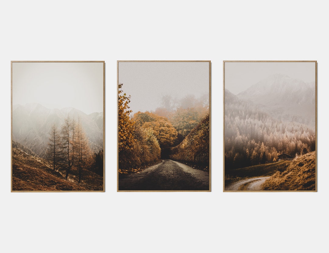 Autumn Landscape Printable Set, Fall Gallery Wall Art Set of 3, Road in ...
