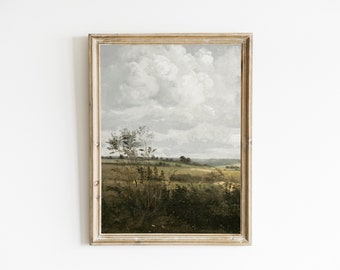 Muted Summer Vintage Landscape Print Wall Art, Summer Country Antique Painting, Antique Farmhouse Digital Printable
