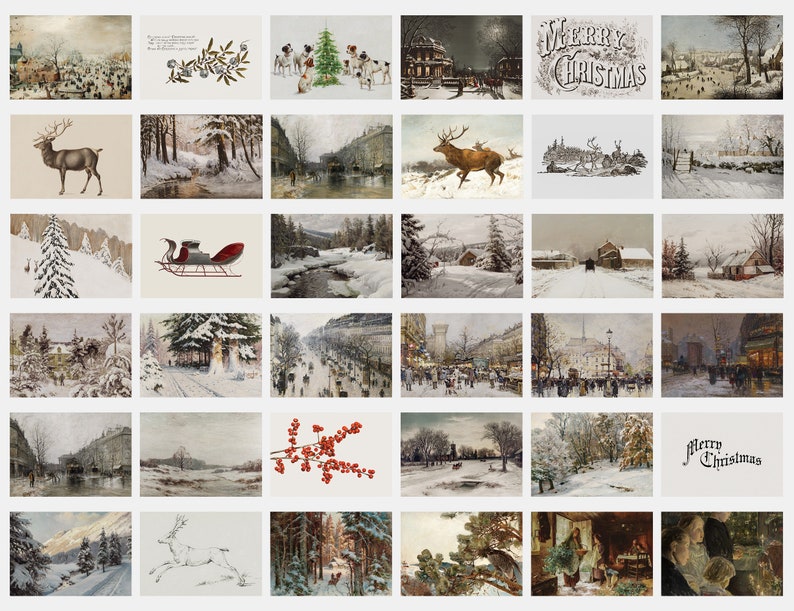 Christmas Vintage Printable Landscape Painting, Gallery Wall Art Set of ...