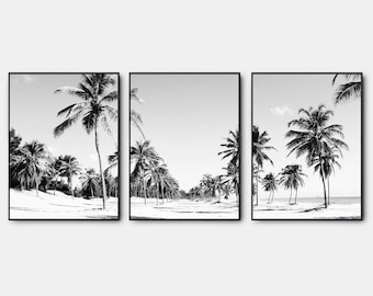 Palm Tree Print, Beach Black And White Print, Gallery Wall Art Set Of 3, Black and White Wall Art, Tropical Ocean Poster