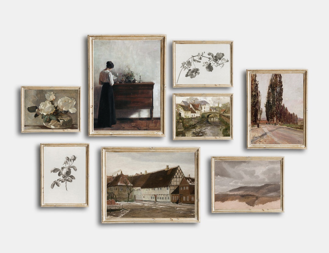 Rustic Printable Gallery Wall Art Set of 8, Muted Rustic Landscape Warm ...