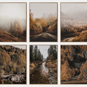 Conjunto imprimible del río paisaje de otoño, conjunto de arte de pared de la galería de otoño de 6 carteles del bosque de otoño, impresiones del río de la naturaleza de otoño