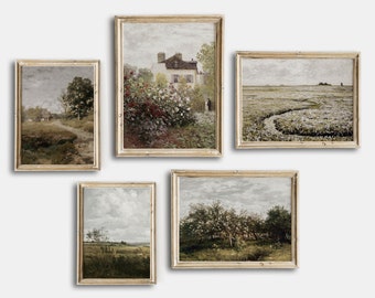 Vintage Printable Wildflower Field, Vintage Printable Gallery Wall Art Set Of 5, Antique Rose Garden Painting