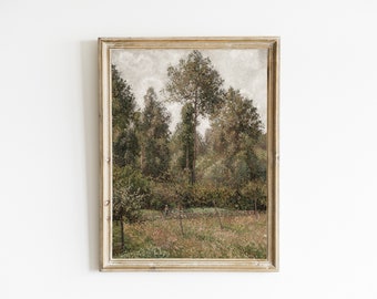 Muted Summer Vintage Landscape Print Wall Art, Summer Country Antique Painting, Antique Farmhouse Digital Printable
