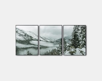 Winter Gallery Wall Art Set Of 3, Modern Winter Forest Poster, Pine Trees Prints, Snow Gallery Landscape Printable Set