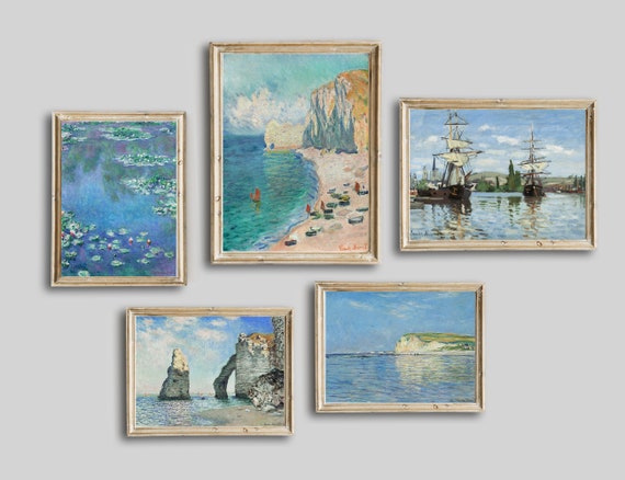 Claude Monet, Vintage Seascape Coastal Oil Painting, Vintage Printable Gallery Wall Art Set Of 5, Monet Posters Beach