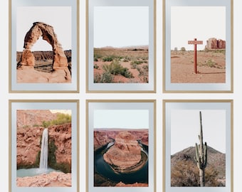 Saguaro Prints Set Of 6, Arizona Desert Print, Waterfall in the Desert, Lake Powell Photo, Arizona Landscape Wall Art