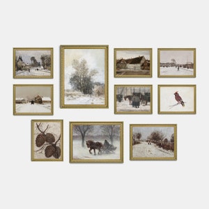 Christmas Vintage Printable, Gallery Wall Art Set Of 10, Xmas Prints, Antique Christmas Poster, Holiday Winter Painting