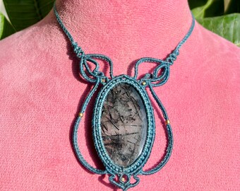 天然ブラックルチルクォーツマイクロマクラメチョーカークリスタル