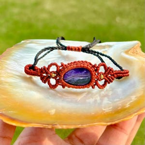 Natural Charoite Micro Macrame Adjustable Crystal Bracelet, Unisex Macrame Gemstone Bracelet