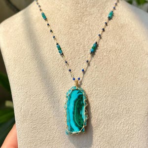 Natural Malachite Chrysocolla Crystal Micro Macrame Beaded Necklace, Gemstone Beaded Necklaces, Gifts For Her