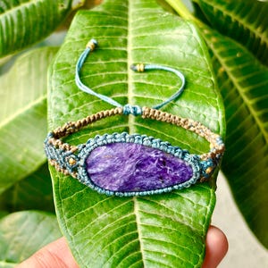 Natural Charoite Micro Macrame Crystal Bracelet, Unisex Adjustable Gemstone Bracelets, Christmas Gifts