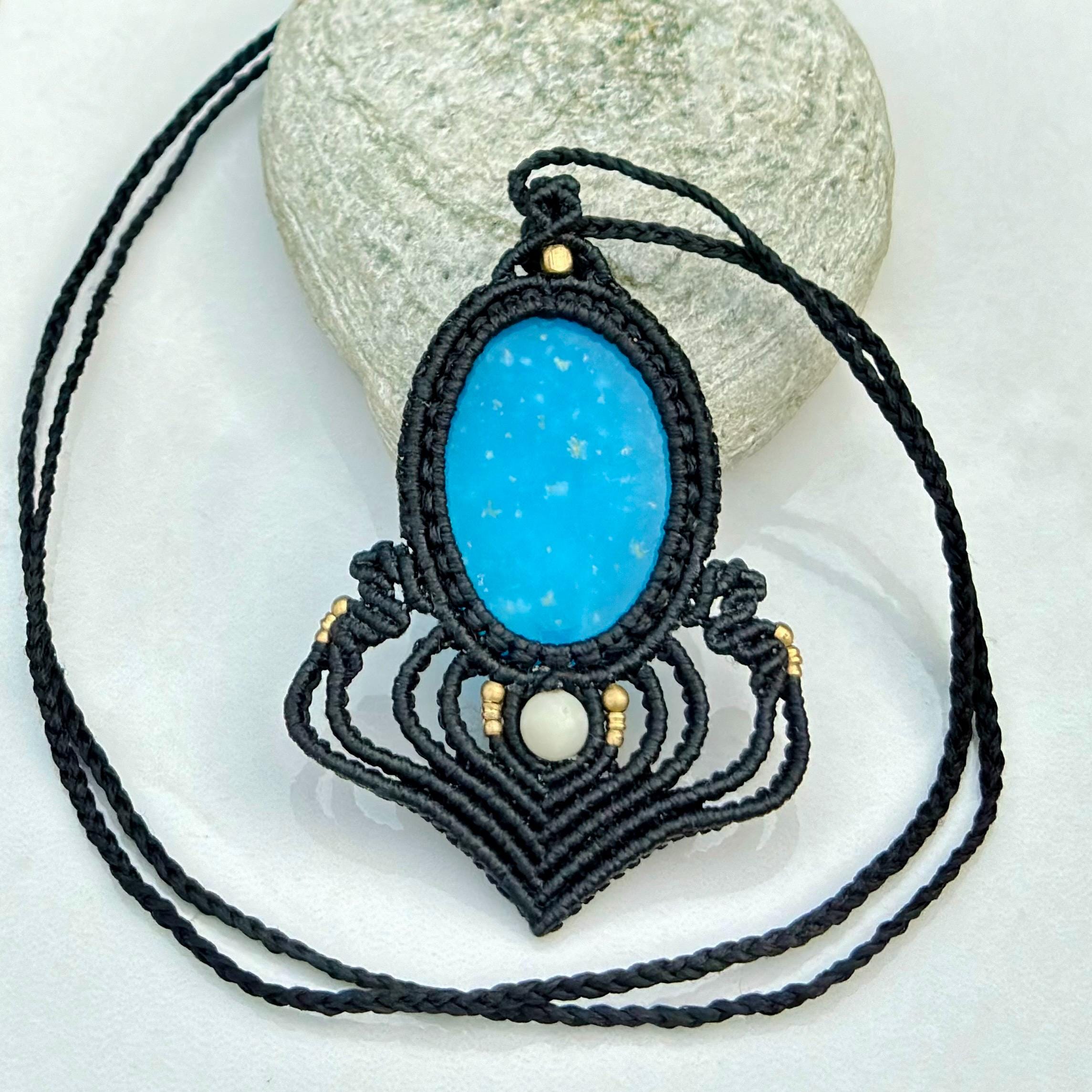 天然ヘミモルファイト マクラメ ペンダント ネックレス、ヘミモル