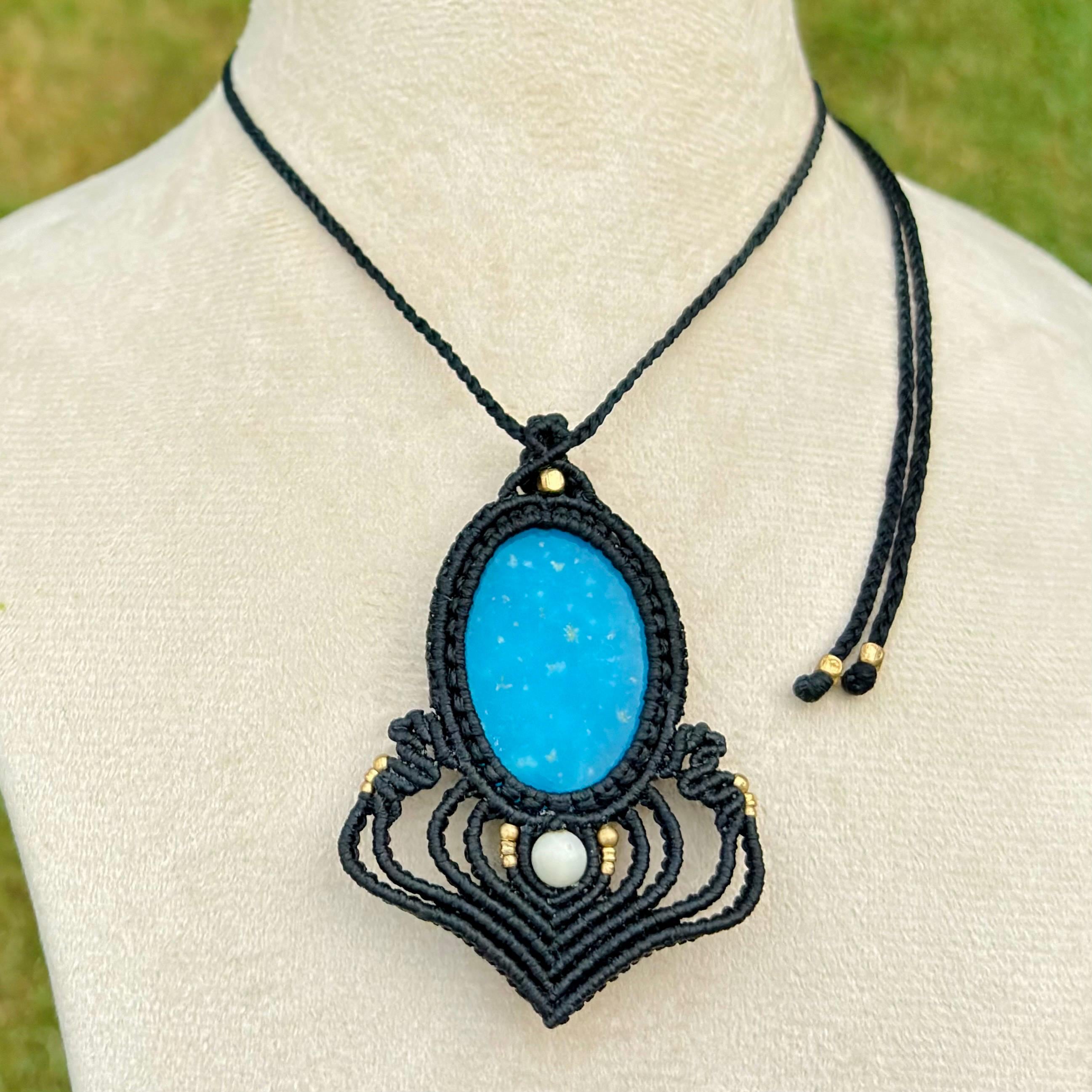 天然ヘミモルファイト マクラメ ペンダント ネックレス、ヘミモル