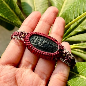 Natural Raw Black Tourmaline Micro Macrame Crystal Bracelet, Unisex Adjustable Gemstone Bracelets, Christmas Gifts