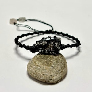 Natural Black Rutilated Quartz Micro Macrame Crystal Bracelet, Adjustable Gemstone Bracelets, Unisex Macrame Crystal Jewelry