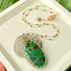 Natural Chrysocolla Micro Macrame Beaded Crystal Necklace, Gemstone Beaded Necklaces, Gifts For Her
