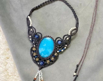 ヘミモルファイトマクラメチョーカーネックレス、ヘミモルファイト