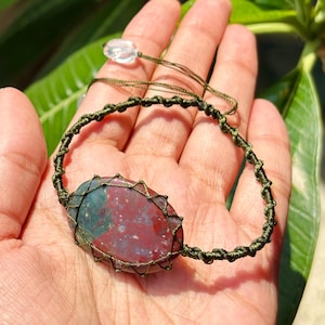 Natural Ocean Jasper Micro Macrame Crystal Bracelet, Unisex Crystal Jewelry, Adjustable Gemstone Bracelets
