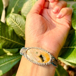 Natural Ocean Jasper Druzy Micro Macrame Crystal Bracelet, Unisex Adjustable Gemstone Bracelets, Christmas Gifts