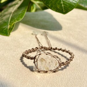 Natural Rutile Quartz Micro Macrame Crystal Bracelet, Unisex Crystal Jewelry, Adjustable Gemstone Bracelets
