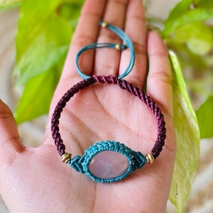 Rose Quartz Macrame Adjustable Macrame Bracelet, Rose Quartz Macrame Jewelry, Macrame Bracelets, Unisex Macrame Jewelry, Gemstone Bracelets