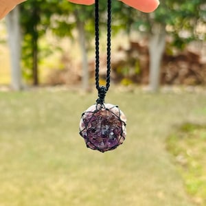 Amethyst Crystal Druzy Macrame Pendant Necklace, Amethyst Druzy Macrame Jewelry, Crystal Pendants, Macrame Crystal Jewelry, Bohemian Jewelry