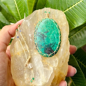 Natural Chrysocolla Micro Macrame Beaded Necklace, Chrysocolla Macrame Jewelry, Gemstone Necklaces, Macrame Crystal Beaded Jewelry