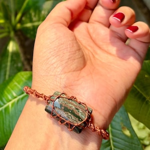 Natural Ocean Jasper Micro Macrame Crystal Bracelet, Adjustable Gemstone Bracelets, Unisex Crystal Jewelry