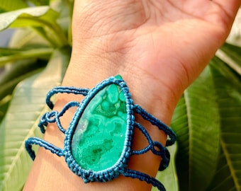 Natural Malachite Micro Macrame Crystal Bracelet, Unisex Adjustable Gemstone Bracelets, Christmas Gifts
