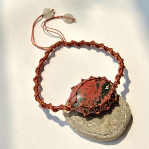 Natural Ocean Jasper Micro Macrame Gemstone Bracelet, Unisex Crystal Jewelry, Adjustable Crystal Bracelets