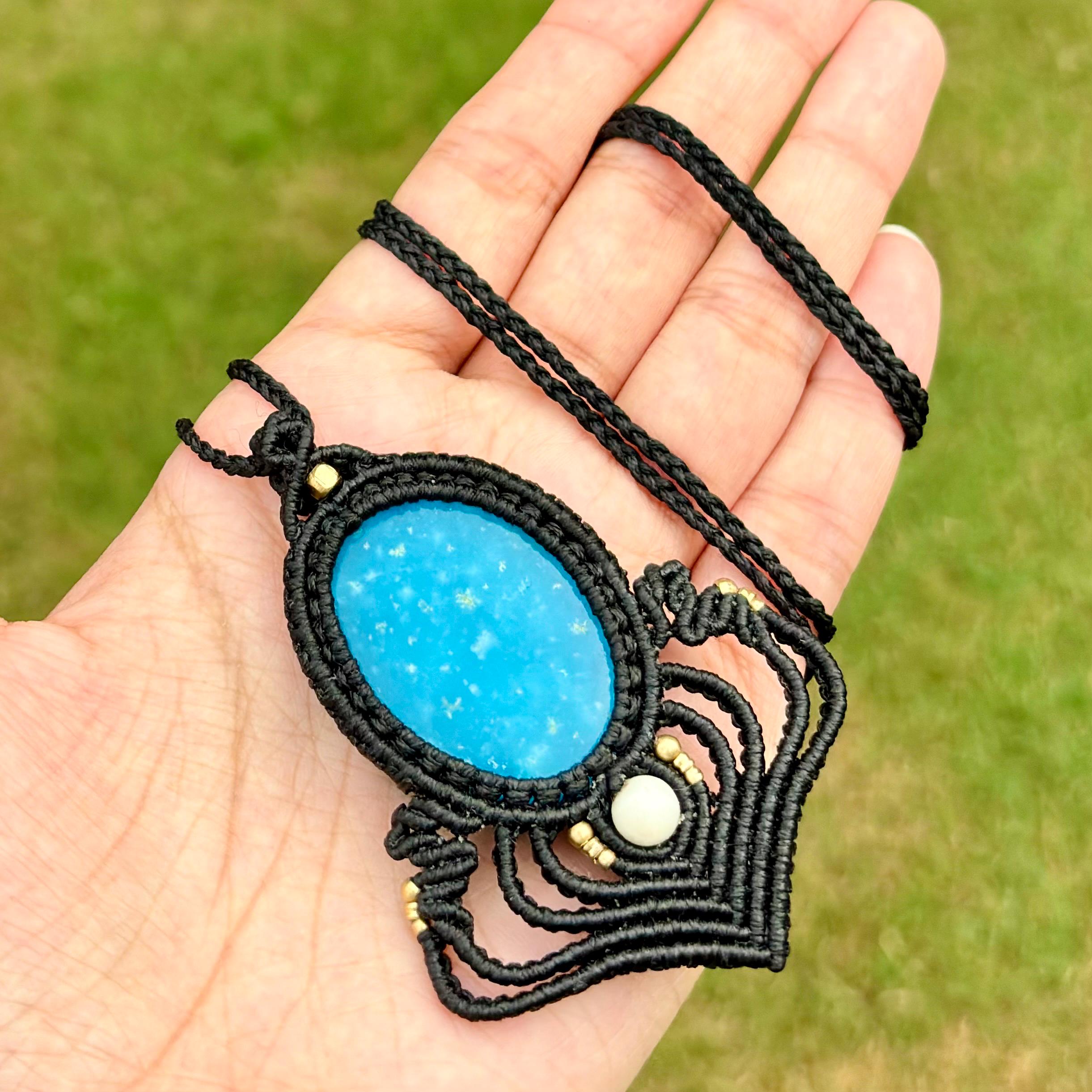 天然ヘミモルファイト マクラメ ペンダント ネックレス、ヘミモル