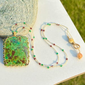 Natural Chrysocolla Micro Macrame Beaded Crystal Necklace, Gemstone Beaded Jewelry, Gifts For Her