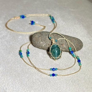 Ocean Beam~ Apatite Cat’s Eye Beaded Necklace, Micro Macrame Gemstone Jewelry, Artisan Crystal Jewelry