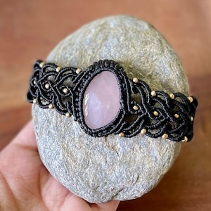 Rose Quartz Macrame Adjustable Macrame Bracelet, Rose Quartz Macrame Jewelry, Macrame Bracelets, Unisex Macrame Jewelry, Gemstone Bracelets