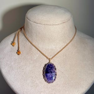Violet Horizon Charoite Pendant, Micro Macrame Gemstone Necklace, Minimalist Crystal Jewelry