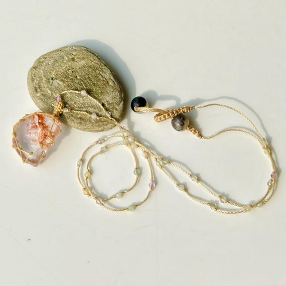 Natural Amethyst Garden Quartz Micro Macrame Beaded Crystal