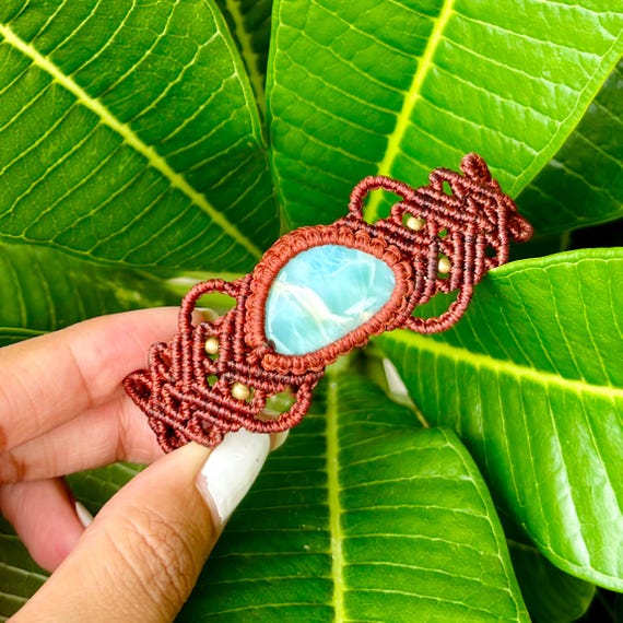 天然ドミニカ産ラリマーマイクロマクラメクリスタルブレスレット