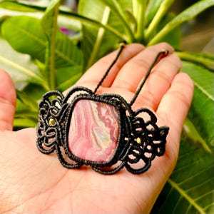 Natural Rhodochrosite Micro Macrame Crystal Bracelet, Rhodochrosite Macrame Jewelry, Unisex Adjustable Gemstone Bracelets