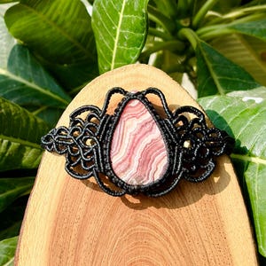 Natural Rhodochrosite Micro Macrame Crystal Bracelet. Rhodochrosite Macrame Jewelry, Unisex Adjustable Gemstone Bracelet