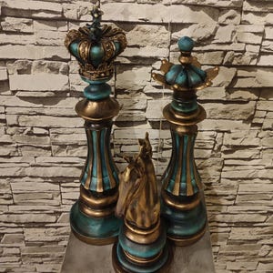 Chess Team Statues,3 Piece Chess Sculpture, Chess King-Queen- Horse Head Pieces