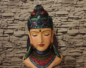Hand-Painted Buddha Head Bust: Spiritual Meditation Decor (17.3")